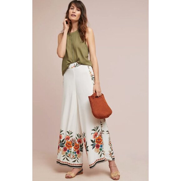 FARM Rio Pants - Farm Rio Anthropologie Floral Wide-Leg Pants Small